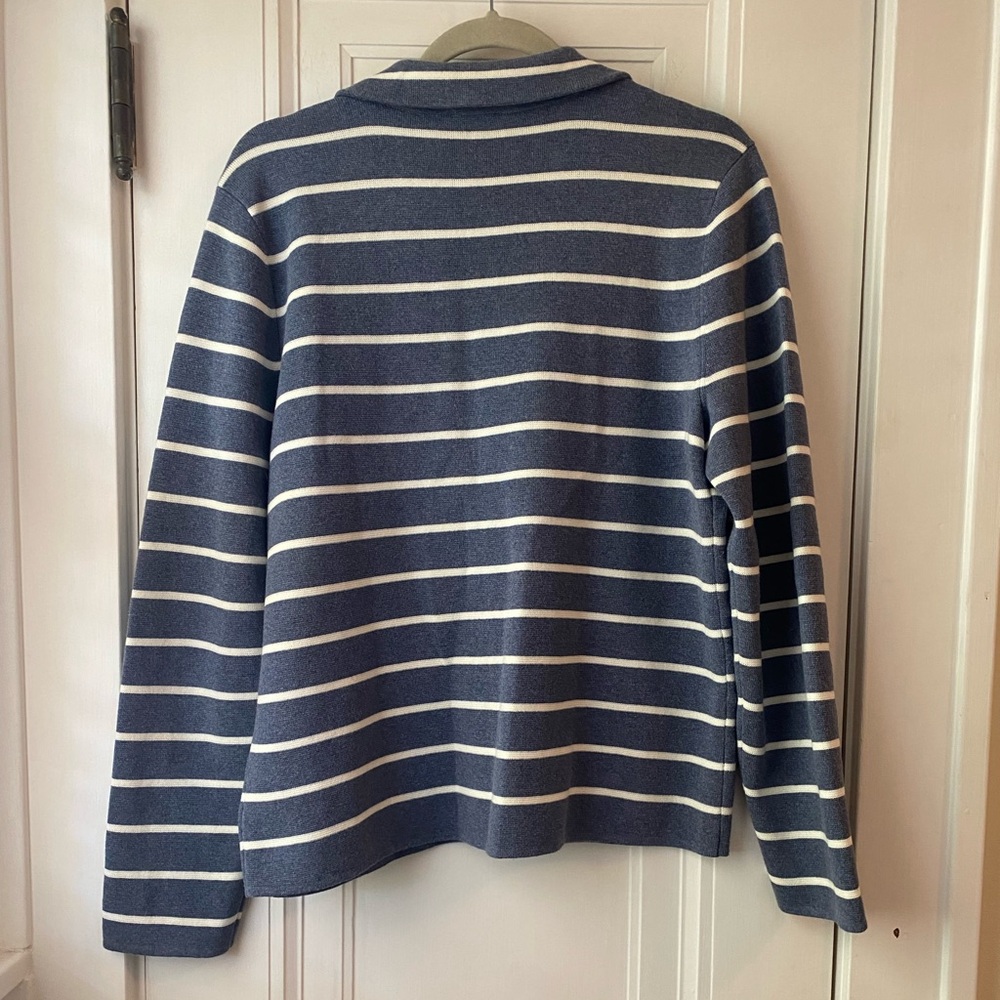 Talbots cotton blend striped sweater blazer jacket blue white L - Picture 6 of 6